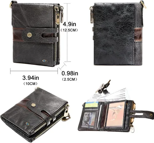 Vista 6 de Smart Bluetooth cadena carteras para hombres de cuero genuino cartera tarjeta de crédito con bolsillo moneda, Negro