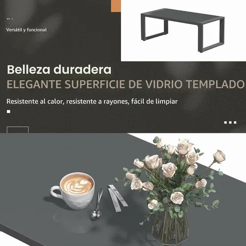 Vista 6 de Solaste Juego de muebles de aluminio para exteriores, juego de conversación de sofá seccional de 4 piezas con mesa de centro de vidrio templado