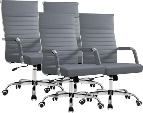 Vista 21 de Furmax Silla de escritorio de oficina acanalada con respaldo medio, silla ejecutiva de piel sintética, silla giratoria ajustable con brazos