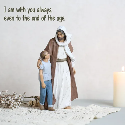 Vista 2 de Escultura de Jesucristo con niño, regalo de la primera comunión para niños, escultura pintada a mano, decoración moderna religiosa del hogar