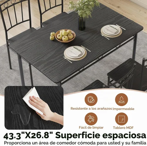 Vista 3 de Juego de mesa de comedor para 4, mesa de cocina y sillas de 5 piezas, juego de mesa de comedor rectangular con 4 sillas, juego de mesa de cocina que