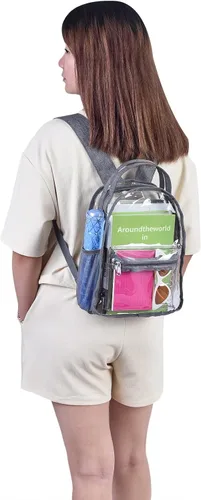 Vista 3 de Mini mochila transparente mochilas pequeñas transparentes para niños mochila transparente para la escuela deportes estadio viajes de seguridad gris