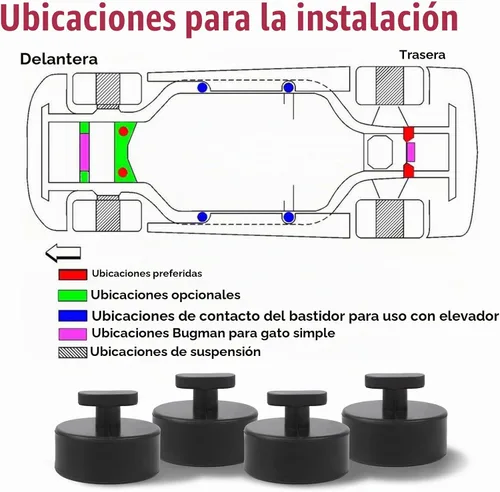 Vista 3 de Almohadilla de elevación (4 unidades) compatible con Chevy Corvette C5 C6 C7 C8, adaptador de punto de elevación de goma Jack Pucks con bolsa