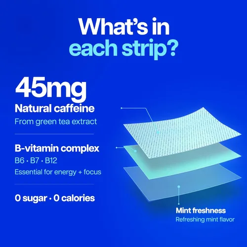 Vista 6 de Daps Mint Energy Strips - 45 mg de cafeína natural + vitaminas B, suplemento energético de acción rápida, funciona más rápido que el café, sobre