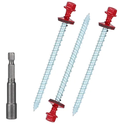 Vista 26 de Tornillos para techos de metal de 10 x 1 pulgada, tornillo para techo de chapa metálica con cabeza hexagonal negra y arandela EPDM para techos