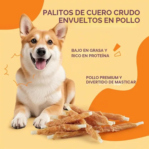 Vista 6 de Jungle Calling Golosinas para perros, palitos de cuero crudo envueltos en pollo para perros, deliciosas y nutritivas golosinas de recompensa