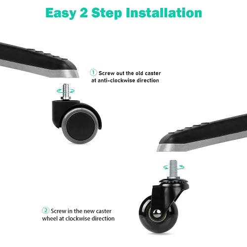 Vista 5 de Hirate Ruedas para silla de oficina de 2 pulgadas con vástago roscado de 3/8 pulgadas - 16UNC de repuesto resistente para suelos de madera dura