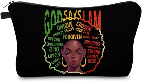 Vista 14 de Bolsa de maquillaje afroamericana para monedero, bolsas de cosméticos negras afro para mujer, regalo inspirador, pequeña bolsa de cosméticos