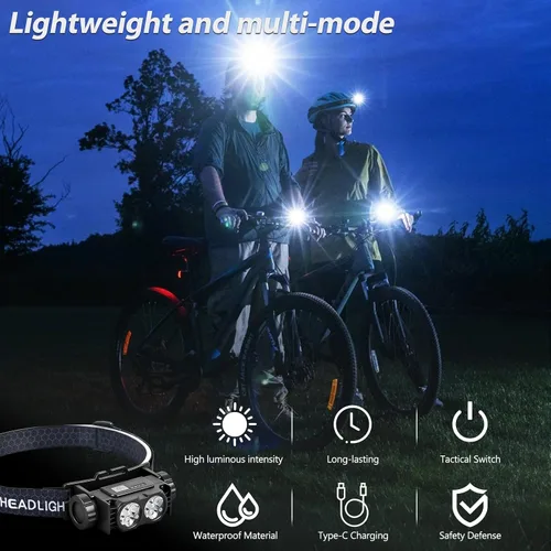 Vista 6 de Bud K Headlamp Rechargeable, 5000L Super Bright Light LED Rechargeable Headlight, 3 Modes, Detachable Flashlight & Waterproof Head Lamp for Adult