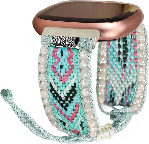 Vista 3 de Correa de nailon trenzada estilo bohemio retro compatible con Fitbit Versa 3/Versa 4/Sense 2/Fitbit Sense Bandas para mujeres y hombres, correa