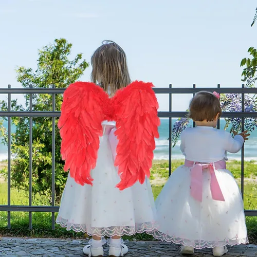 Vista 2 de Abaodam Plumas de alas de ángel para cosplay, fiesta de Halloween, accesorios de escenario para niños, rojo