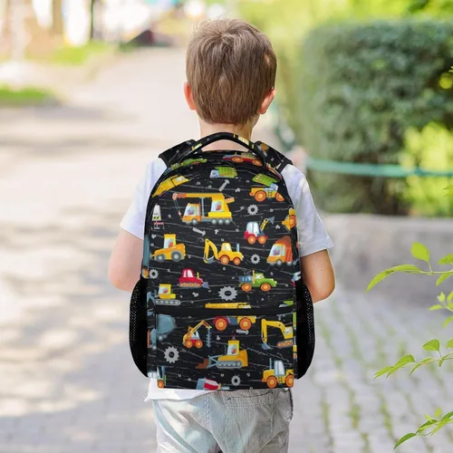 Vista 2 de Mochila preescolar de construcción para niños, mochilas de excavadora de camión de 16 pulgadas para niños y estudiantes, bonita mochila ligera
