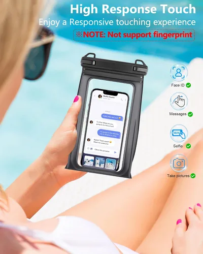 Vista 4 de Bolsa impermeable flotante para teléfono, [espacio expandible] IPX8 Bolsa seca impermeable para iPhone 16 15 14 13 Pro Max Samsung S25 S24 S23