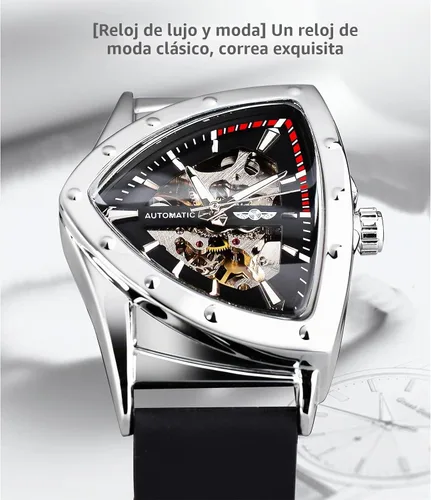 Vista 2 de FORSINING Relojes de esqueleto para hombre, reloj mecánico automático con esfera triangular, relojes de cuerda automática luminiscentes, pulsera