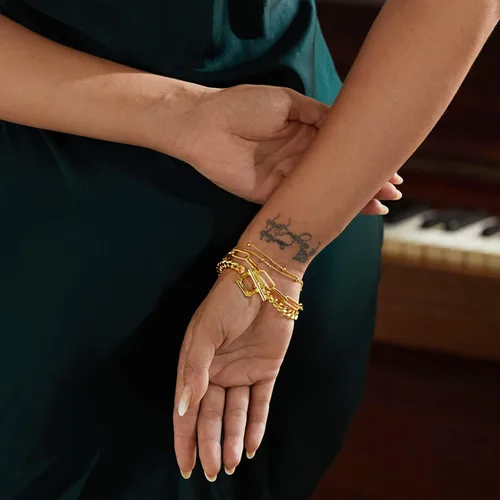 Vista 4 de FRUMOS Dainty Layering Bracelets for Women 18 k Gold Plated Fashion Adjustable Chunky Cuban Paperclip Link Chain Bracelets Jewelry for Women Girls