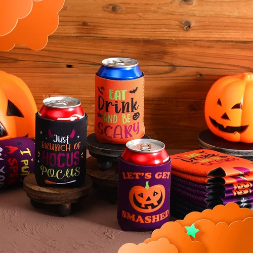 Vista 7 de 24 fundas para enfriar latas de Halloween – 12 onzas divertidas de calabaza y gato aislado para latas de cerveza, funda delgada para bebidas frías