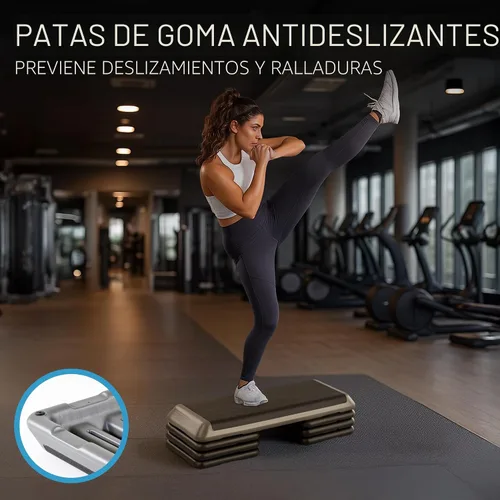 Vista 4 de La Plataforma de Ejercicio STEP Original, Escalón de Tamaño de Gimnasio para Ejercicio en Casa con 4 Elevadores Apilables para Ajustes de Altura