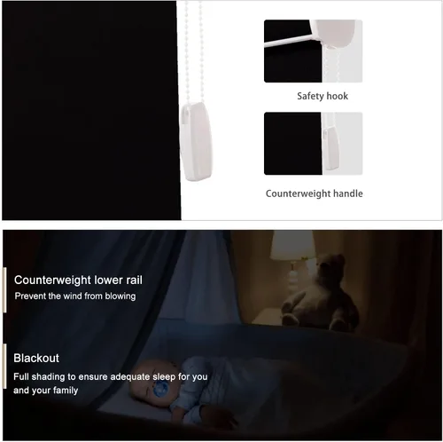 Vista 4 de MYshade - Persianas enrollables opacas personalizadas con cordón para ventanas, tela amigable, fáciles de instalar Nuevo Negro