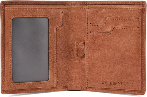Vista 5 de JEEBURYEE Cartera de piel para hombre con bloqueo RFID y bolsillo frontal delgado para hombre