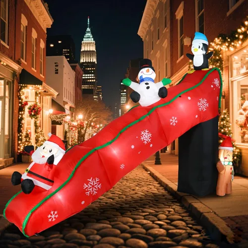 Vista 3 de Vipush Decoraciones Inflables Navideñas - Inflables de tobogán al aire libre, decoraciones navideñas inflables con luz LED, 2.95 m de pingüino
