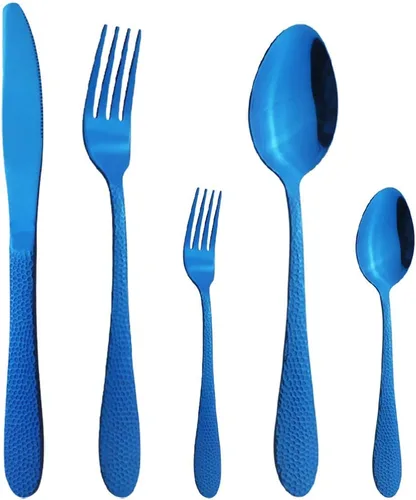 Vista 9 de Juego de cubiertos de acero inoxidable 18/10 de 5 piezas, cuchillo de cocina negro, tenedor, cuchara, vajilla para fiesta, cena, cubiertos, servicio