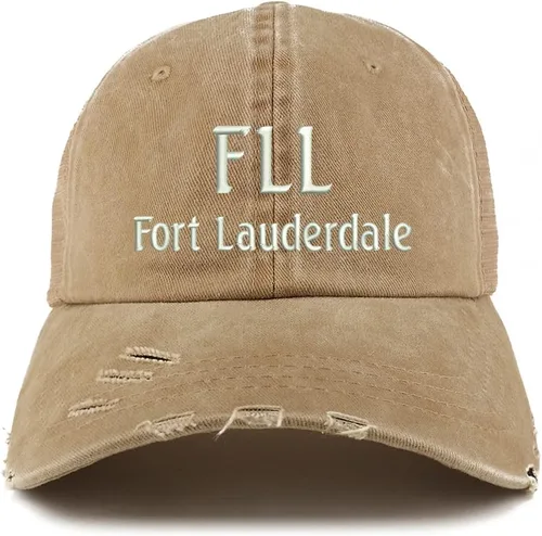 Vista 10 de Trendy Apparel Shop FLL Fort Lauderdale - Gorra de malla bordada con diseño de camionero deshilachado Marrón