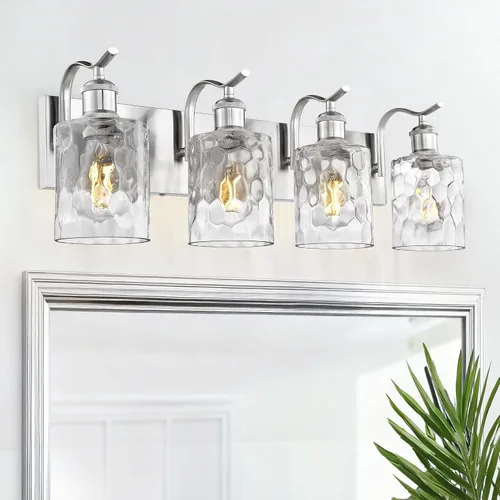Vista 30 de Lámpara de tocador de baño de 3 luces, aplique de pared de níquel cepillado, lámpara de baño moderna con vidrio transparente, VL01BN-3 Níquel
