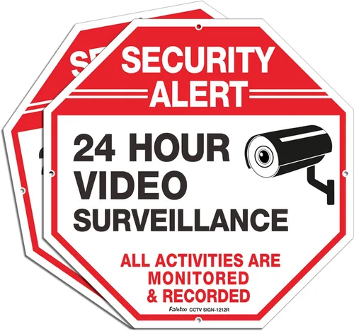 Vista 9 de Faittoo Letrero de seguridad para videovigilancia con estaca de 36 pulgadas para exterior, aluminio pesado libre de óxido, reflectante, resistente a