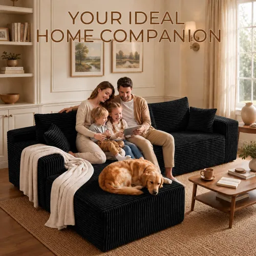 Vista 9 de Sofá modular modular en forma de L de 115 pulgadas con diván, sofá deshuesado con asiento profundo y otomana extraíble, cómodo sofá nube de pana