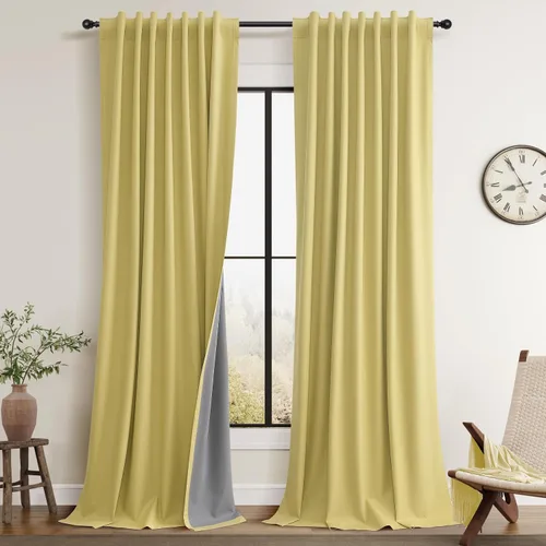 Vista 27 de Cortinas opacas de lino, 2 paneles rústicos, elegantes, 100% opacas, con aislamiento térmico, banda de ganchos y trabilla trasera, 52 x 84 pulgadas