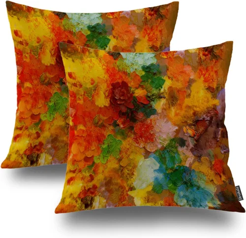 Vista 20 de Shrahala Juego de 2 fundas de almohada de mandala de color beige para exteriores, cuadradas, mandala, para interiores, de lino resistente al agua