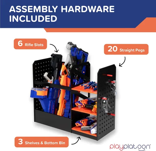 Vista 3 de Play Platoon Estante de almacenamiento para pistola Nerf - Organizador de tablero de clavijas de pared de 6 pistolas Includes 20 Storage Pegs