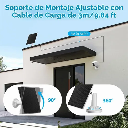 Vista 6 de Cargador de panel solar para cámara de seguridad al aire libre, paneles solares de 5 W con adaptador micro USB y USB C para cámara de batería 1