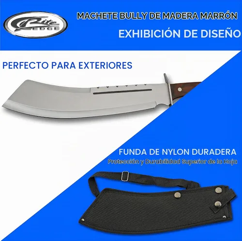 Vista 4 de SZCO Full Tang Bully Machete 18.25", Heavy Duty Pakkawood Handle Stainless Steel Blade, Nylon Sheath with Shoulder Strap, Steel Guard, Full Tang