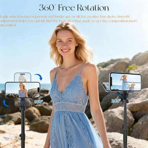 Vista 4 de Palo selfie magnético multifuncional 4 en 1 con rotación de 360° para iPhone/Android, trípode extensible portátil con control remoto desmontable