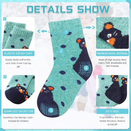Vista 4 de Eocom 6 pares de calcetines de invierno cálidos de lana para niños y niñas