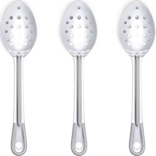 Vista 13 de Cuchara de servir súper fuerte, ergonómica de 11 pulgadas, paquete de 3 cucharas grandes de acero inoxidable para cocinar, hornear, revolver