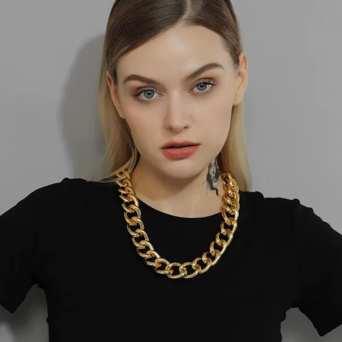 Vista 3 de GoldChic JEWELRY - Collar de eslabones cubanos gruesos para mujer, gargantilla gruesa de oro de 14 quilates, cadena cubana Hip Hop Miami, regalo
