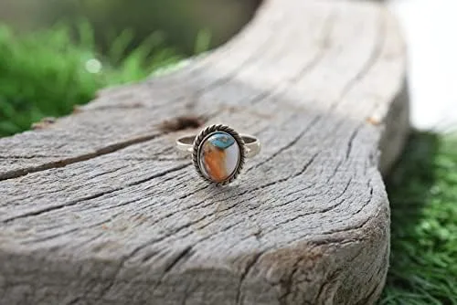 Vista 3 de Anillo de plata de compromiso con piedras preciosas de cobre turquesa y forma ovalada, anillo de plata de compromiso, joyería de nacimiento