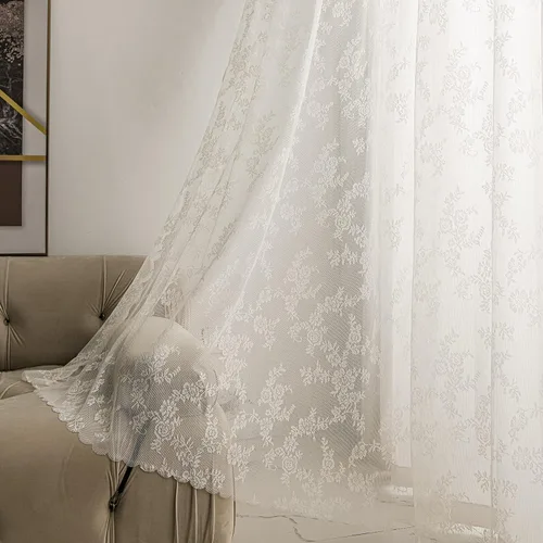 Vista 20 de Sutuo Home Juego de 2 cortinas de encaje beige, paneles transparentes de 63 pulgadas de largo, bordado floral de rosas, tratamiento de ventana