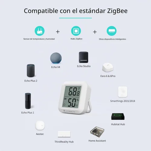 Vista 3 de THIRDREALITY Sensor de temperatura y humedad Zigbee con pantalla LCD digital, requiere concentrador ZigBee, registros de aplicaciones, monitoreo