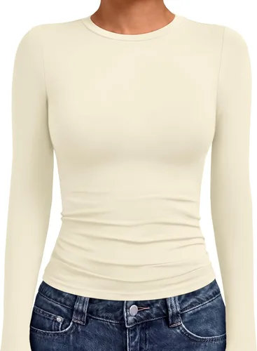 Vista 21 de AUTOMET - Camisetas ombligueras de manga larga para mujer, básicas, de compresión, para salir, otoño, ropa de moda del año 2000 Blanco