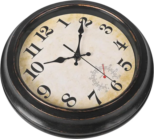 Vista 5 de Yoiolclc Reloj de pared retro impermeable de 12 pulgadas para jardín, patio, piscina y hogar (bronce)