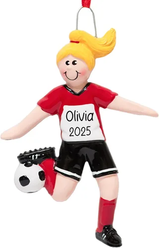 Vista 10 de Adorno Navideño Personalizado de Fútbol 2025 Pelota de Fútbol con Estrellas Doradas, Césped y Red de Portería para Árbol de Navidad - Regalo