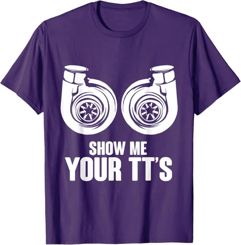 Vista 90 de Funny Show Me Your TT's Twin Turbo Car Racing Camiseta, Negro, S