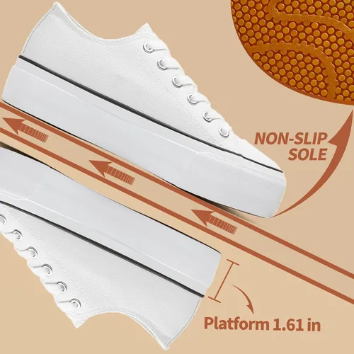 Vista 4 de Rominz Zapatos deportivos de plataforma para mujer, de piel sintética, con cordones, ligeros, cómodos, clásicos, informales, sin cordones, zapatos