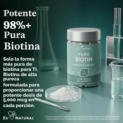 Vista 4 de Suplemento Biotin 0.00017 oz, 120 cápsulas vegetarianas (para el crecimiento del cabello, piel y uñas) Biotina de alta potencia para apoyar