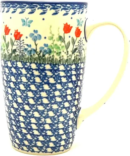 Vista 4 de Polish Pottery Mug - 12 oz. Cafe - Peacock