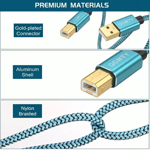 Vista 6 de Cable de impresora USB de 6 pies, cable escáner USB 2.0 tipo A macho a B macho, de alta velocidad, compatible con HP, Canon, Dell, Epson, Xerox y más