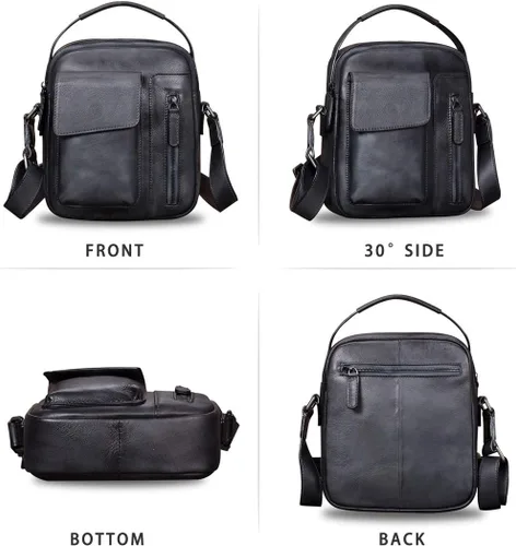 Vista 4 de Bolsas de mensajero de cuero para hombres Crossbody Bolsas de hombro Hombre Bolso Satchel Negro talla única